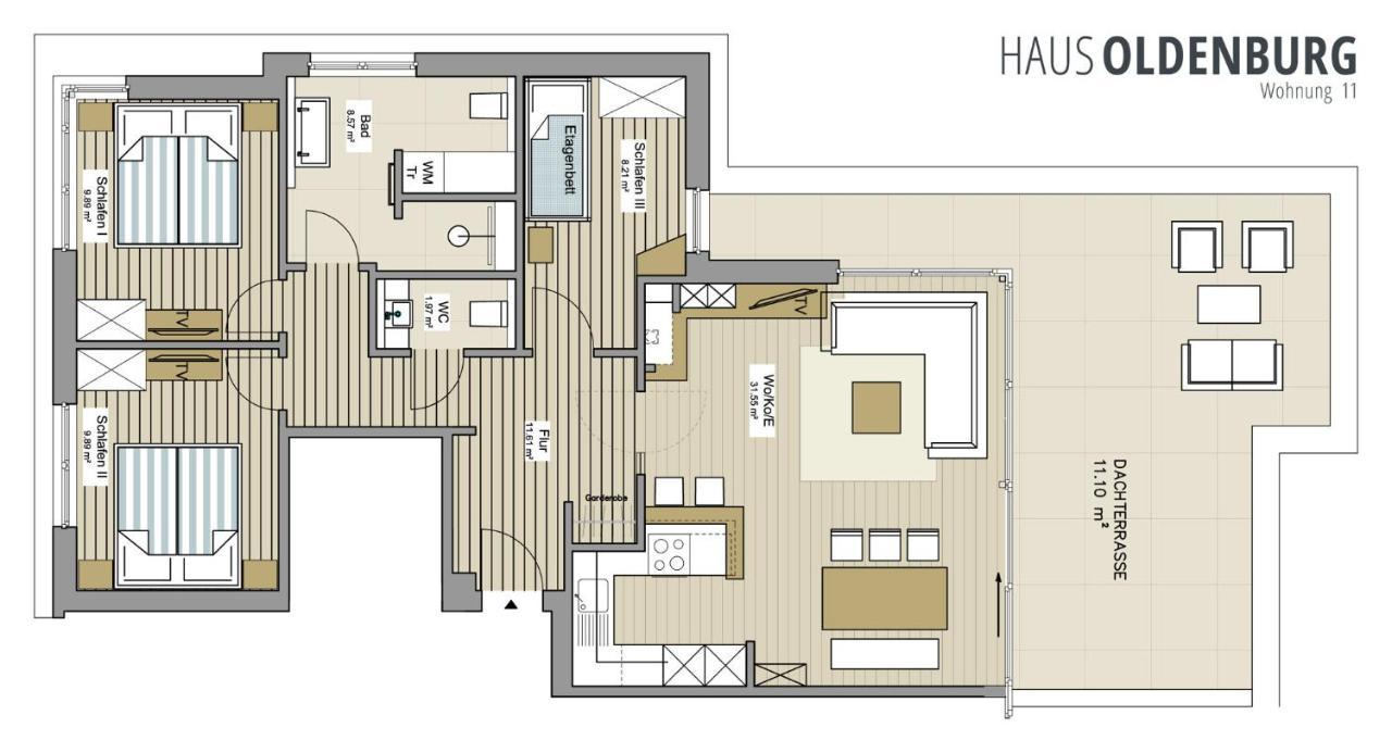Haus Oldenburg - Wohnung 11 Mit Dachterrasse Wangerooge Exterior photo